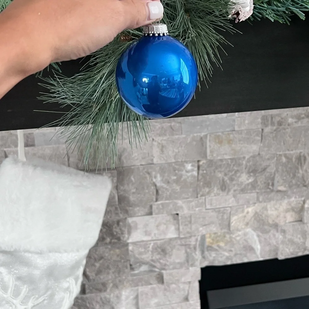 Blue Glass Holiday Ornaments with Silver Topper